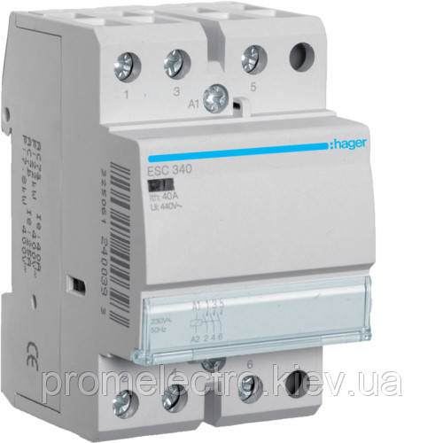 Контактор модульний стандарт 40 А з котушкою на 230 В АС 3НВ, HAGER ESC340