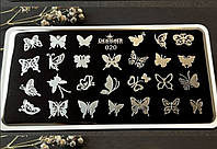 Пластина для дизайна ногтей стемпинг Designer professional металлическая размер 12*6 см бабочки