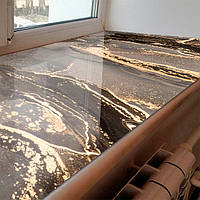 Покрытие силиконовое для подоконника, мягкое стекло с фотопринтом под Серый мрамор с золотом 35 х 160 см