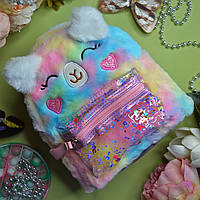 Рюкзак для девочек с цветным мехом размер 23х22х10 см