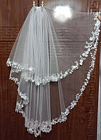 Біла весільна фата з мереживом мод. "Росинка"