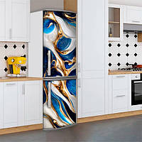 Наклейка для холодильника, текстура под синий мрамор с золотом, 200х60 см - Лицевая+Правая(C), с ламинацией