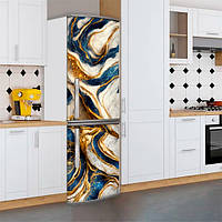 Виниловая наклейка на холодильник, текстура под Сине-белый мрамор с золотом, 200х60 см - Лицевая(В), с