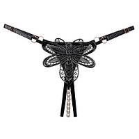 Еротичні жіночі трусики "Бджілка" з перлами (Onesize), Чорні