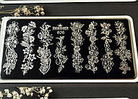 Пластина для дизайна ногтей стемпинг Designer professional металлическая размер 12*6 вензеля цветы