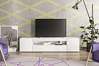 Стильна біла глянцева довга низька ТВ тумба під телевізор 2 метри в спальню вітальню Лоренсо 2 Світ Меблів
