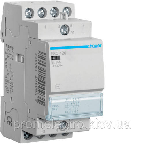 Контактор модульний стандарт 25 А з катушкою на 230 В АС 4Н,З, HAGER ESC426