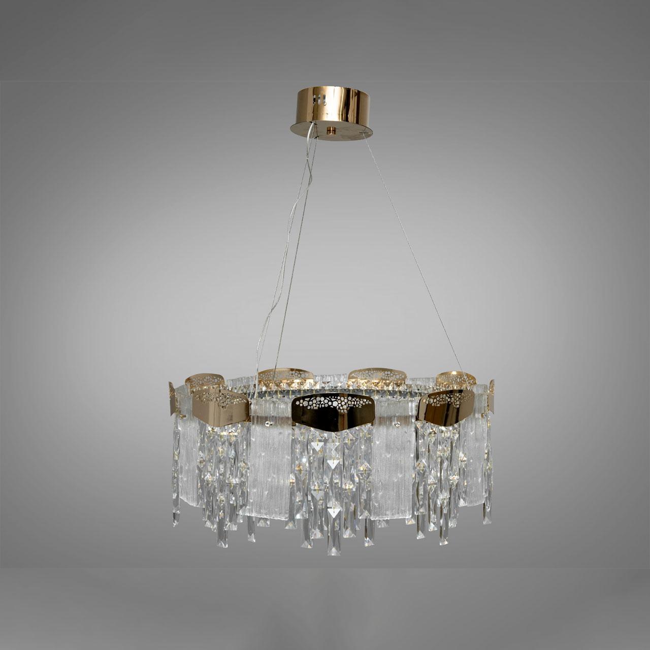 Світлодіодна кришталева люстра 55 Вт колір каркасу золотий D-0263-600G, фото 1