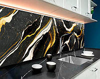 Наклейка на кухонный фартук 60 х 250 см, фотопечать с защитной ламинацией Мрамор черный с золотом и белым