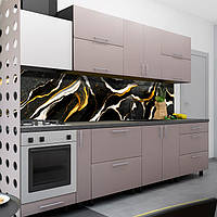 Наклейка на кухонный фартук 65 х 250 см, фотопечать с защитной ламинацией Мрамор черный с золотом и белым