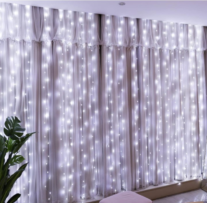 Новорічна Гірлянда Штора 300LED.  3 х 3 м, + пульт ДУ та гачки для монтажу. USB колір. Холодний Білий