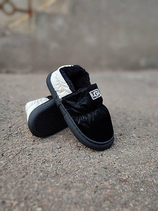 Уггі дутики двокольорові ЧОРНІ з білим на чорній гнучкій високій підошві, фото 1