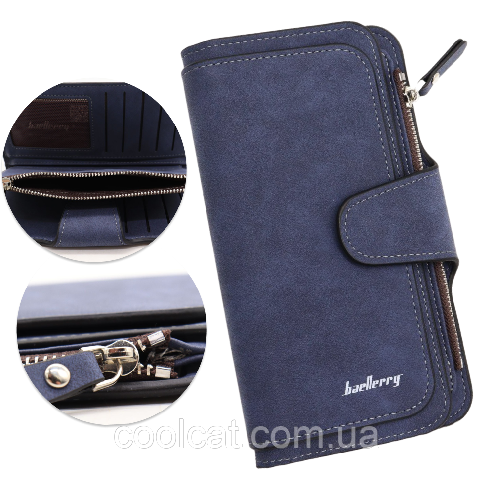 Стильний гаманець замшевий клатч (19 х 10,5 х 2 см) Baellerry Forever Темно-синій / Жіночий гаманець з еко замші