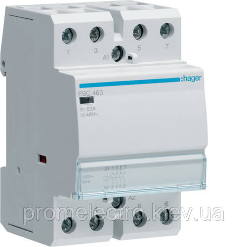 Контактор модульний стандарт 63 А з котушкою на 230 В АС 4Н.В. HAGER ESC463