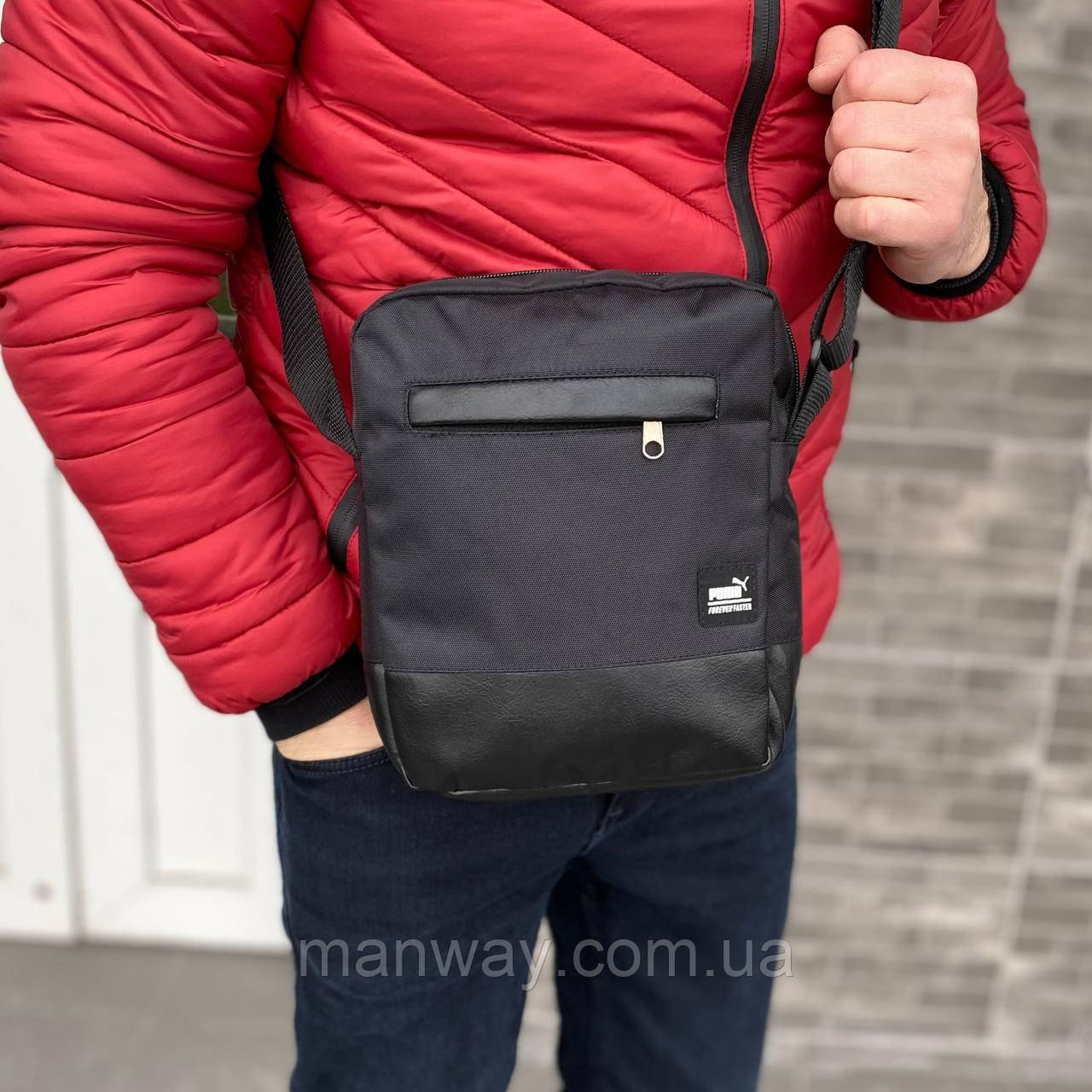 Чорна спортивна сумка - барсетка через плече месенджер повсякденна універсальна