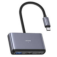 HUB адаптер Usams US-SJ628 5-в-1|Type-C to USB3.0*1+USB2.0*2+PD 60 Вт| SD/TF| 10см| Серый