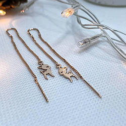Срібні сережки протяжки позолочені "Дісней" з оленями Сережки протяжки зі срібла жіночі