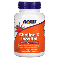 Холин Инозитол, NOW Foods Choline & Inositol, для нервной системы, 100 растительных капсул