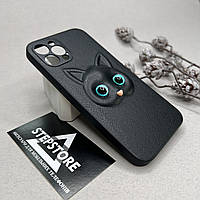 Чехол для Iphone 12 Pro под кожу с котиком 3D объемный кошачий глаз противоударный с защитой камеры Cat