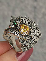 Кольцо серебряный леопард с ребенком 925 пробы