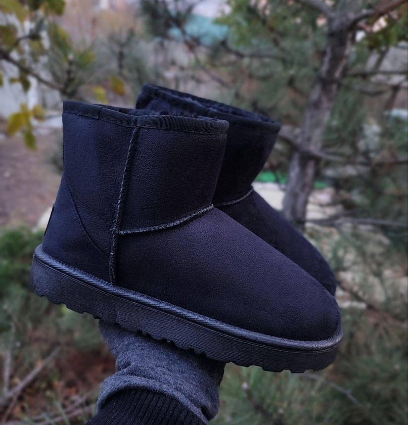 Уггі замшеві UGG короткі еко замша жіночі чорні ЗИМА, фото 1