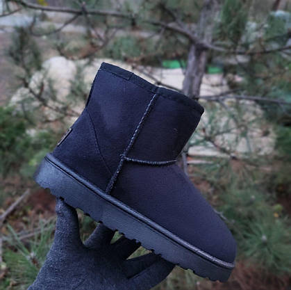 Уггі замшеві UGG короткі еко замша жіночі чорні ЗИМА, фото 3