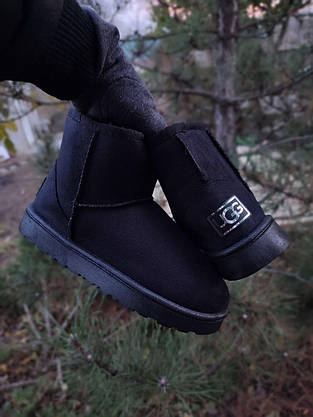 Уггі замшеві UGG короткі еко замша жіночі чорні ЗИМА, фото 6
