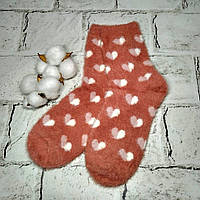 Женские носки термоноски норка кашемир с принтом Сердечки розовые