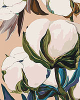 Картина по номерам Цветы. Хлопок с зелеными листьями 40*50 см Оригами LW 30230