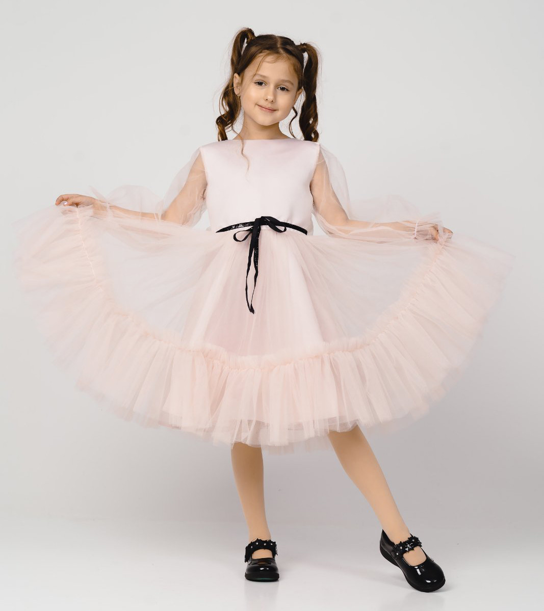 Сукня пишна для дівчинки Ляля Пудра 122-146р. Ошатна фатинова сукня для дівчинки, фото 1