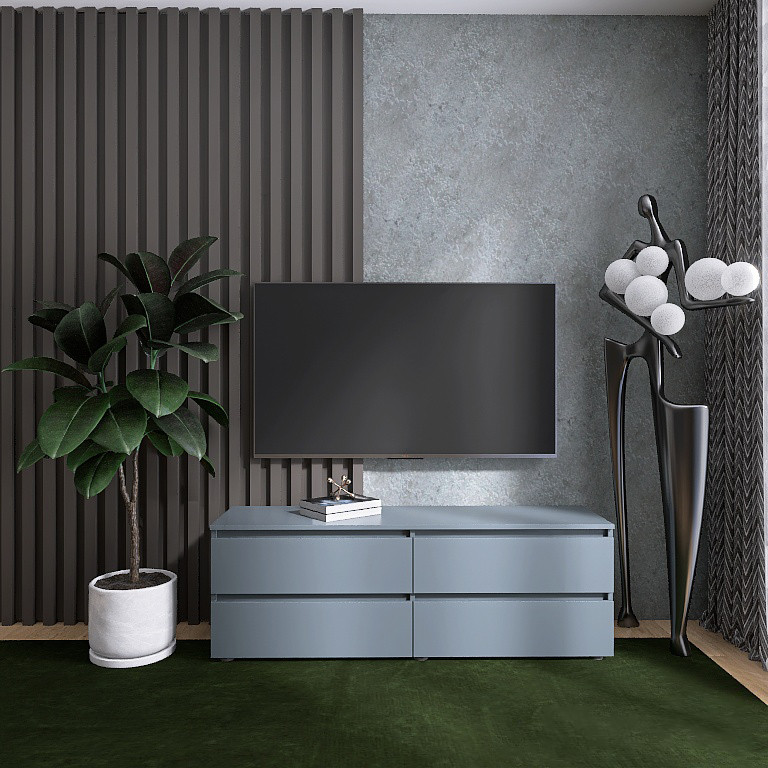 Сучасна тумба під телевізор, біла тумба під ТВ з шухлядами без ручок ЛТВ-1400 Лайт Еверест, фото 1