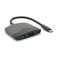 Хаб Type-C(папа) пластиковый, HDMI(мама)+USB3.0(мама)+PD(мама), 23cm, Black