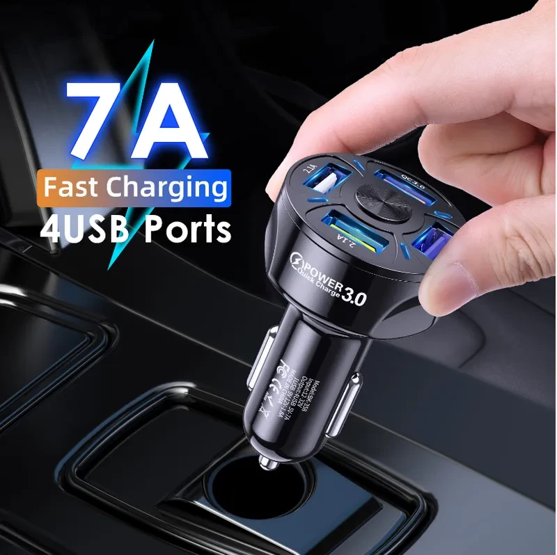 Автомобільний зарядний пристрій 4 порти USB QC 3.0 USLION White