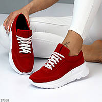 Яркие красные замшевые женские кроссовки натуральная замша на белой подошве