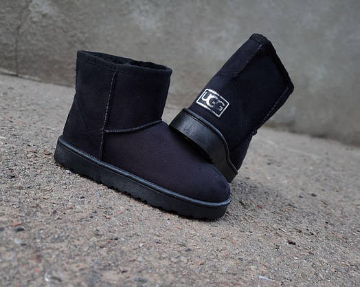 Уггі замшеві UGG короткі еко замша жіночі чорні ЗИМА чоботи черевики унісекс, фото 3
