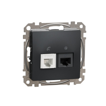 Розетка телекомунікаційна RJ45+RJ11 6UTP, чорний Sedna Design & Elements