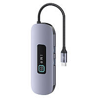 HUB адаптер Usams US-SJ642 6-в-1|Type-C to USB3.0*1+USB2.0*2+PD 60 Вт| TF| HDMI| 15см| Серый