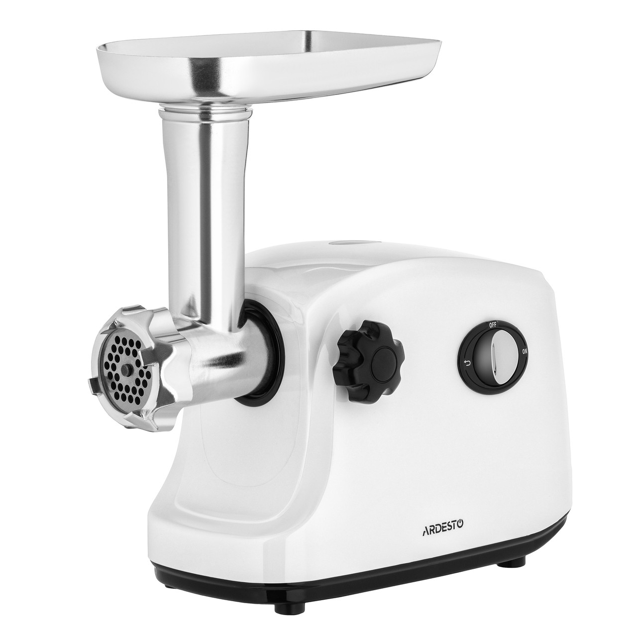 М’ясорубка Ardesto MGA-1735R — 1600 Вт, продуктивність 1.6 кг/хв, 3 решітки, насадки для ковбас і кеббе, пластик, біла