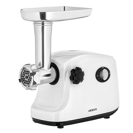 М’ясорубка Ardesto MGA-1735R — 1600 Вт, продуктивність 1.6 кг/хв, 3 решітки, насадки для ковбас і кеббе, пластик, біла, фото 1