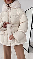 Пуховик з опушкою та капюшоном Cresh Puffer, молочний