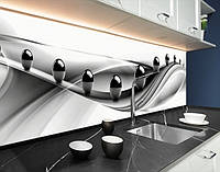 Панелі на кухонний фартух ПЕТ дзеркальні кулі на хвилях, з двостороннім скотчем 62 х 305 см, 1,2 мм