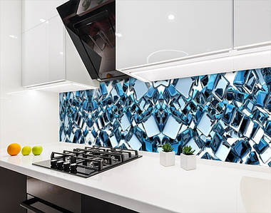Кухонна панель жорстка ПЕТ з текстурою дзеркальними кубами, з двостороннім скотчем 62 х 305 см, 1,2 мм