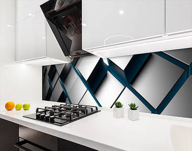 Панель на кухонний фартух жорстка з сталевими кубами 3д, з двостороннім скотчем 62 х 305 см, 1,2 мм