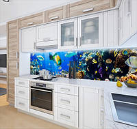 Панель кухонная, заменитель стекла на глубине моря, с двухсторонним скотчем 62 х 305 см, 1,2 мм