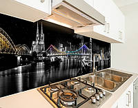 Кухонный фартук заменитель стекла мосты над реками в городах, с двухсторонним скотчем 62 х 305 см, 1,2 мм