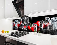 Кухонная панель жесткая ПЭТ вишни в кубиках льда, с двухсторонним скотчем 62 х 305 см, 1,2 мм