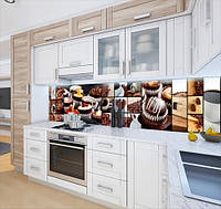 Панель на кухонный фартук под стекло коллажи с пирожным и кофе, с двухсторонним скотчем 62 х 305 см, 1,2 мм