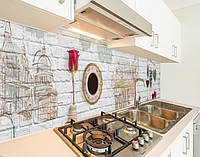 Кухонная плитка на кухонный фартук кирпичная стена с рисунками, с двухсторонним скотчем 62 х 305 см, 1,2 мм