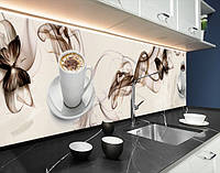 Панель на кухонный фартук жесткая чашка кофе с молоком, с двухсторонним скотчем 62 х 305 см, 1,2 мм