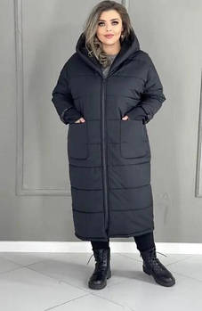 Жіноча зимова подовжена куртка-пальто на силікон (Батал)